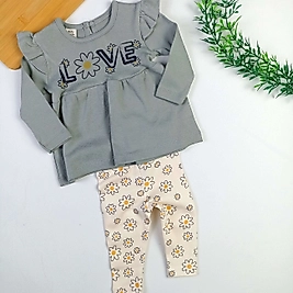 Love Baskılı Taytlı Takım