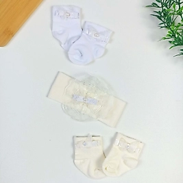 3 Parça Saç Bantlı Yenidoğan Çorap seti