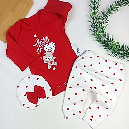 Love Şapkalı 3 Parça Takım