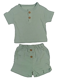 Düğmeli Müslin Yazlık Takım