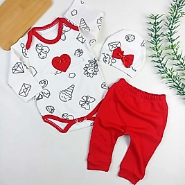 Kalp Şapkalı 3 Parça Takım