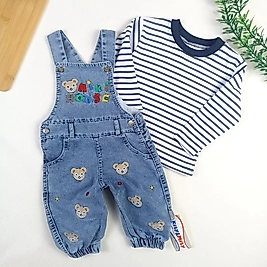 Mickey Çizgili Kot Salopet