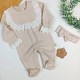 Dantel Detaylı Waffle Kumaş Organic Tulum