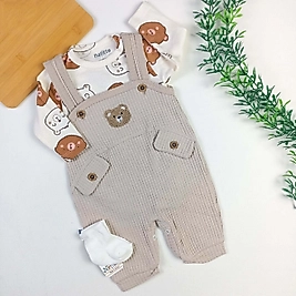 Ayıcık Desen Badili Salopet / Çorap Hediyeli