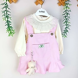 Güpür Detaylı Salopet Elbise Takımı / Oyuncak Hediyeli