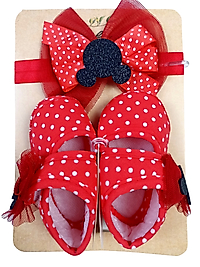 Red Minnie Saç Bandı - Patik Seti / 0-6 Ay
