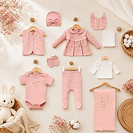 Flower Waffle Kumaş 10 Parça Hastane Çıkışı