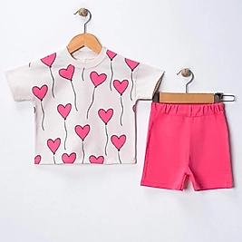 Kalp Desen Şortlu Takım