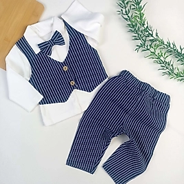 Çizgili Desen Papyonlu Takım