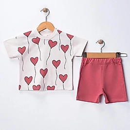 Kalp Desen Şortlu Takım