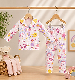 Çiçek Düğmeli Pijama Takımı