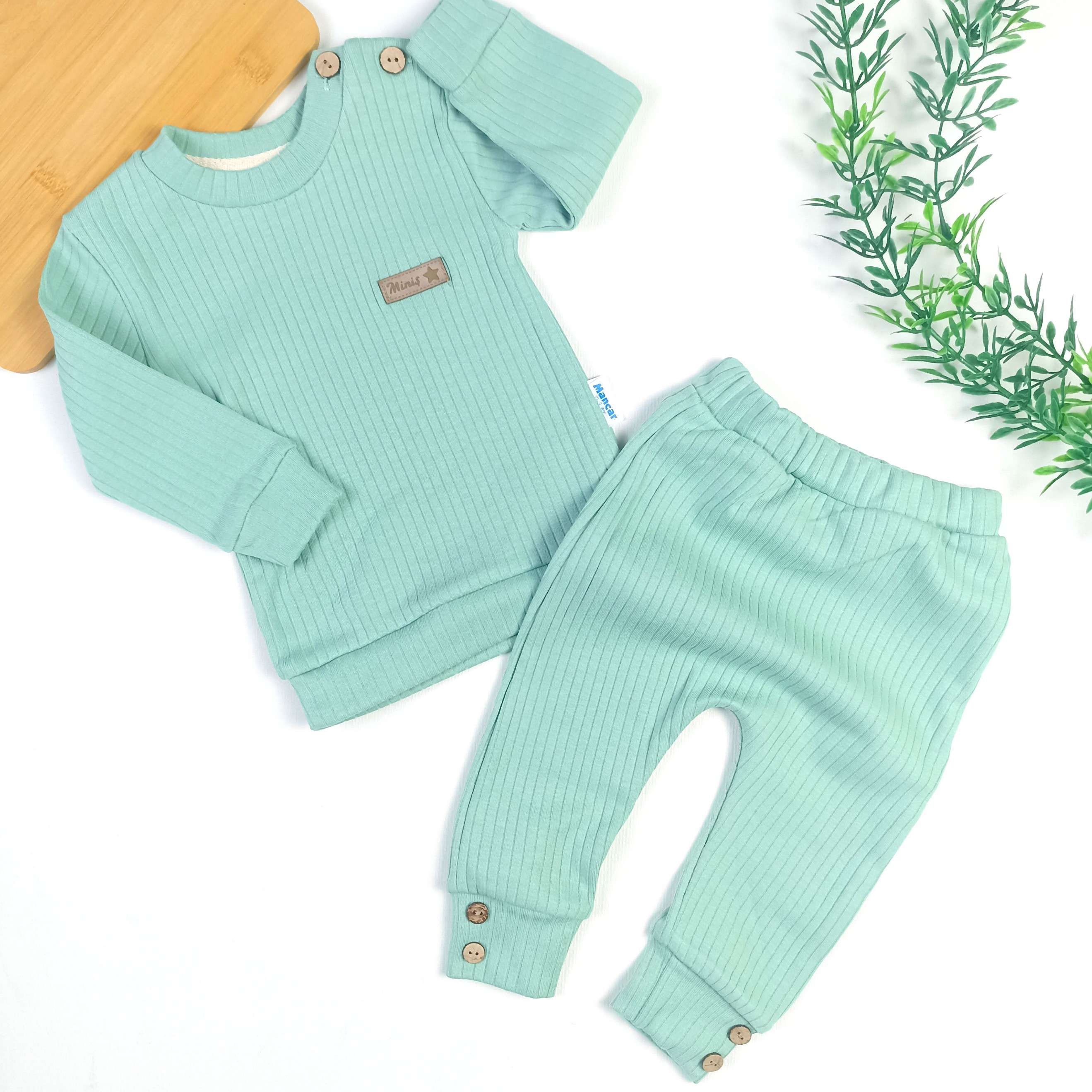 Düğme Detaylı Raporlu Kumaş Takım